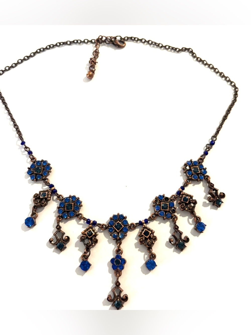 Vintage Blue Crystal Statement Drop Necklace